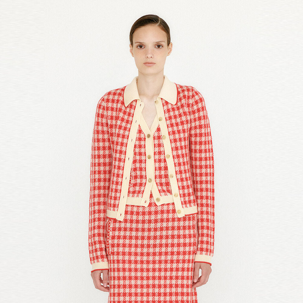 EENK EENK VINK Gingham Check Knit Shirt - Red/Ivory