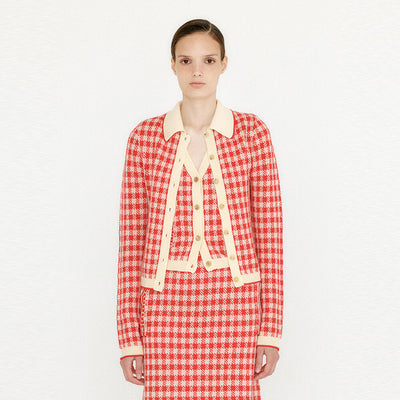 EENK VINK Gingham Check Knit Shirt - Red/Ivory