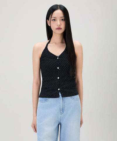 MIXXO T-Shirt Dot Halter Button Sleeveless