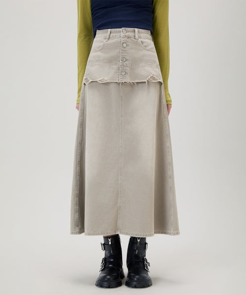 MIXXO MIXXO Layered Denim Long Skirt