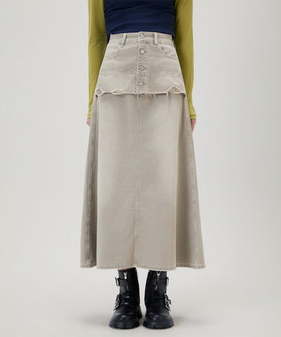 MIXXO Layered Denim Long Skirt