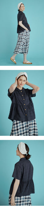 CHIQUITA 16th_Summer Dot Shirring Shirt Navy 232303ONV (domestic production)