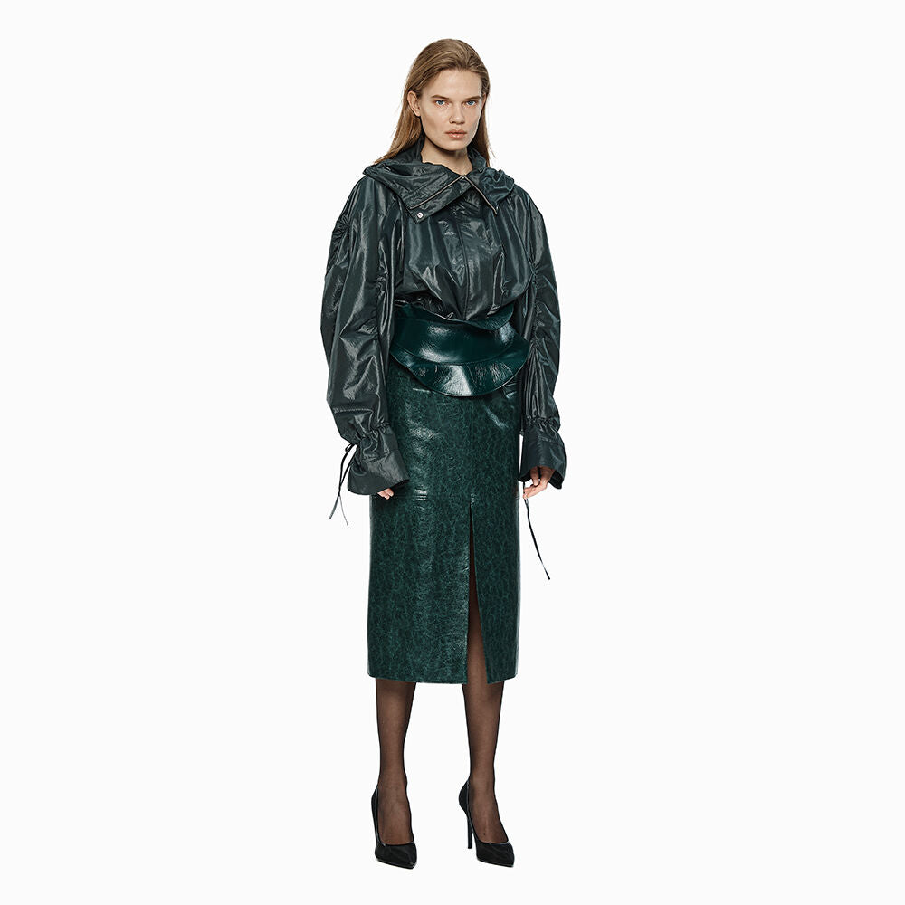 YCH FAUX LEATHER MIDI SKIRT GREEN (W24SK6031GN)