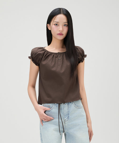 MIXXO MIXXO Round Neck Shirring Blouse