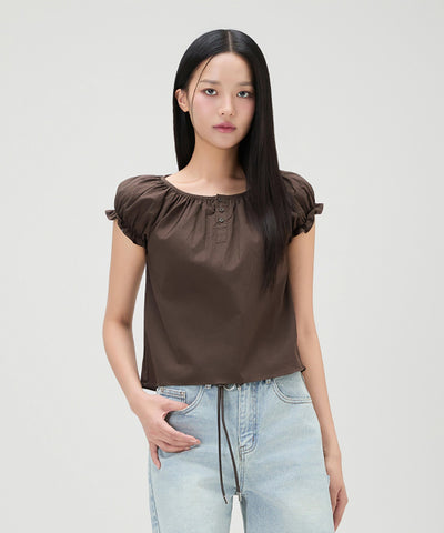 MIXXO Round Neck Shirring Blouse