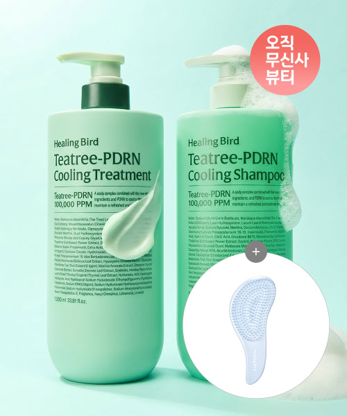 HEALING BIRD [SET] Tea Tree PDRN Cooling Shampoo + Cooling Treatment [Giveaway] Hairbrush