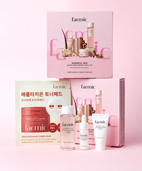 FARMIC Superfull Veggie Glow Radiance Trial Kit (toner, ampoule, cream, toner pad)