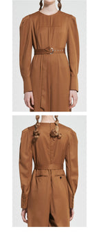 WOVEMENT Belted Wool Jumpsuit Brown WBAFJS001BR