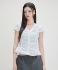 MIXXO MIXXO V-neck Dot Shirring Blouse C