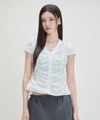 MIXXO MIXXO V-neck Dot Shirring Blouse C