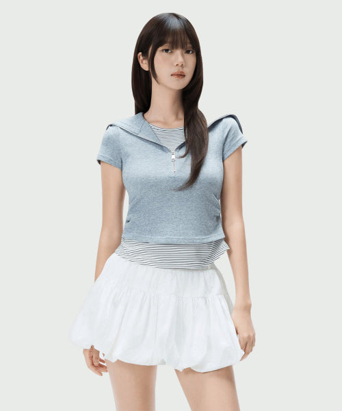 MIXXO MIXXO T-Shirt Striped Layered Zip-Up