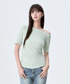 MIXXO MIXXO T-Shirt Diagonal Neck Shirring