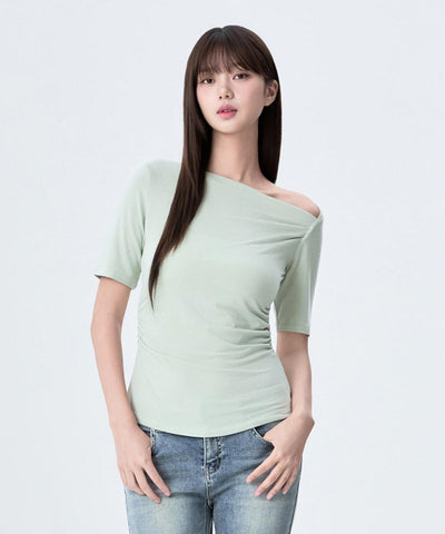 MIXXO T-Shirt Diagonal Neck Shirring