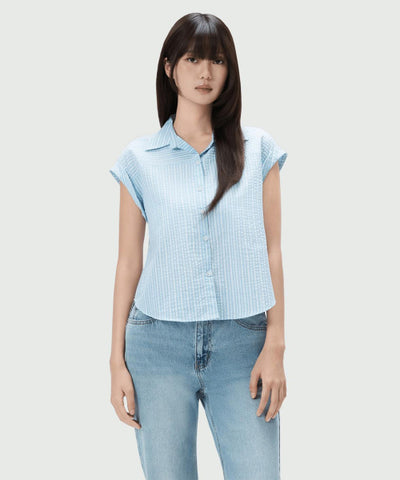 MIXXO Shirt Roll-up Striped Short-Sleeved (C)