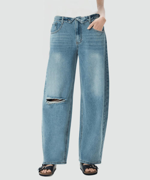 MIXXO MIXXO Denim Curved Obi Turn-Up Pants
