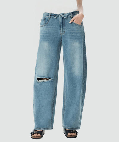 MIXXO Denim Curved Obi Turn-Up Pants