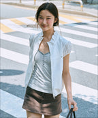MIXXO MIXXO Striped Button-Up Tank Top T-Shirt