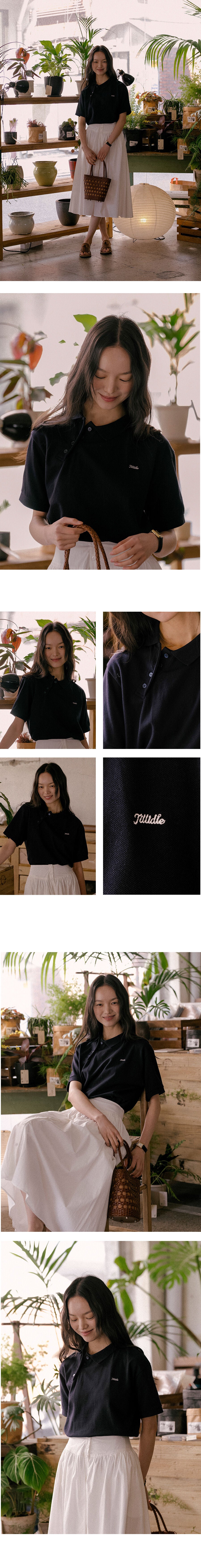 TILLIDIE Unbalanced collar button t-shirt TISU01TS15_Navy