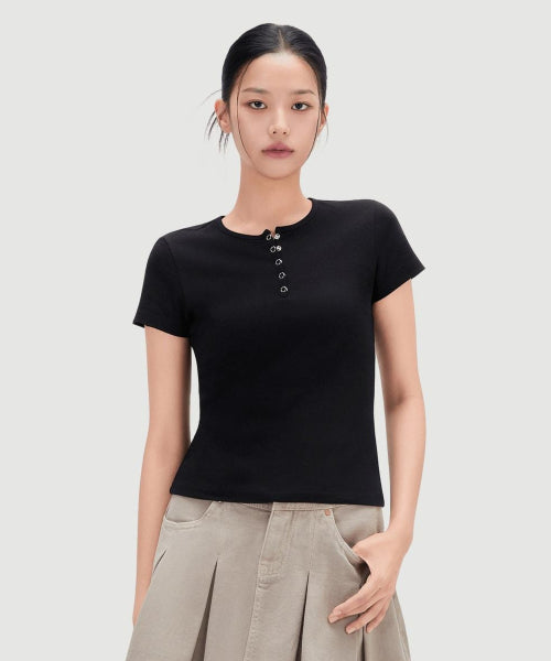 MIXXO MIXXO T-Shirt Button-up Snap Short Sleeve