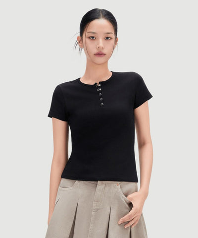 MIXXO T-Shirt Button-up Snap Short Sleeve