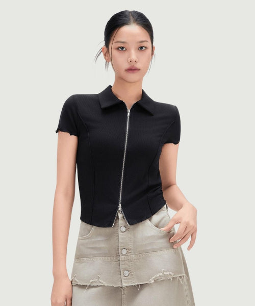 MIXXO MIXXO T-Shirt Collar Short Sleeve Zip-Up C