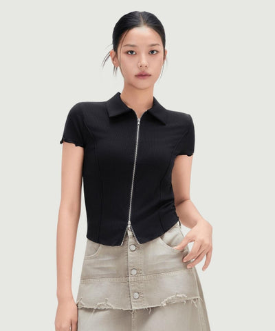 MIXXO T-Shirt Collar Short Sleeve Zip-Up C