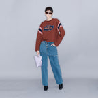 YCH SENSUAL-PRINT CROPPED SWEATSHIRT BROWN (W23TO906BR)