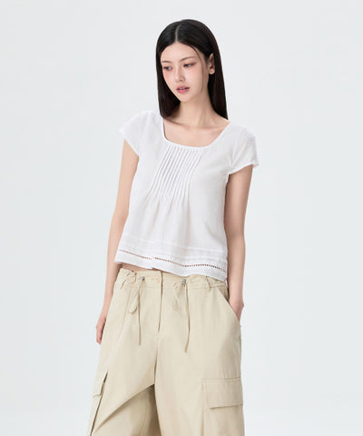 MIXXO Linen Pin Tuck Blouse
