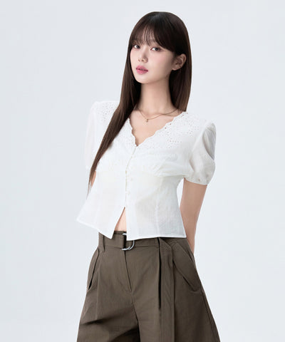 MIXXO V-neck Eyelet Blouse