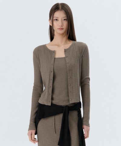 MUSINSA STANDARD WOMAN Cardigan Set Taupe