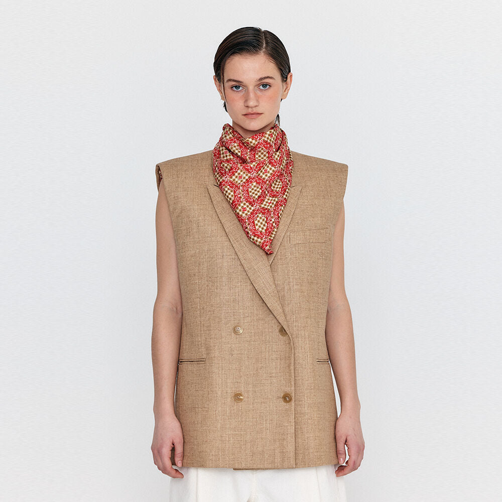 EENK EENK WINSTON Oversized Double-Breasted Vest with Scarf - Camel