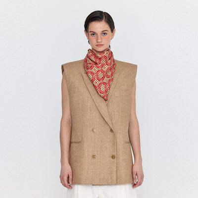EENK WINSTON Oversized Double-Breasted Vest with Scarf - Camel