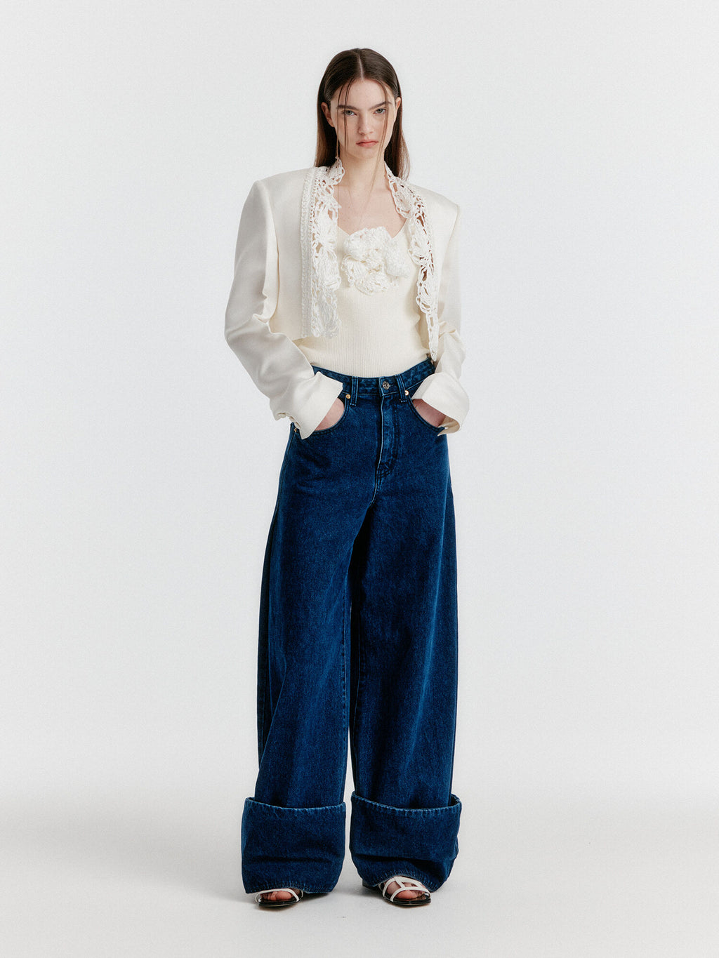 EENK YICO Turn-up Wide Denim Pants - Blue