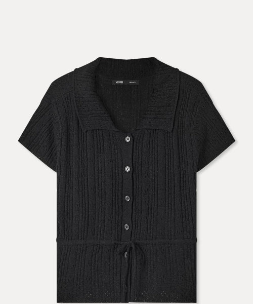 MIXXO MIXXO Cardigan Collar Neck String Short Sleeve