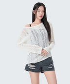 MIXXO MIXXO See-through Cable Loose Fit Long Sleeve Knit