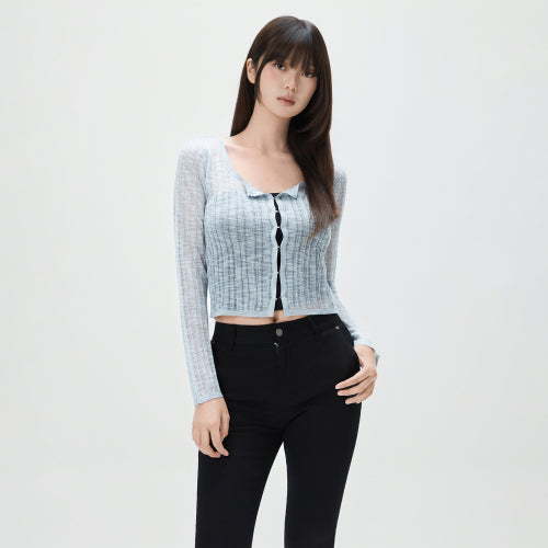 MIXXO MIXXO Crochet Square Neck See-Through Cardigan