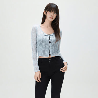 MIXXO Crochet Square Neck See-Through Cardigan