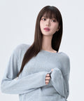 MIXXO MIXXO Boat Neck Wrap Button Knit Sweater