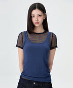 MIXXO MIXXO T-Shirt Mesh Layered Short-Sleeved