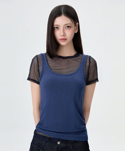 MIXXO T-Shirt Mesh Layered Short-Sleeved
