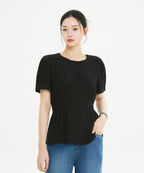 ROEM Round neck belted short sleeve blouse RMBLG37RT6