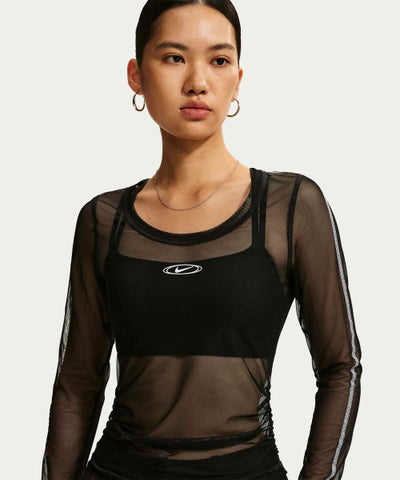 NIKE Sportswear Slim Long Sleeve Sheer Top - Black:White