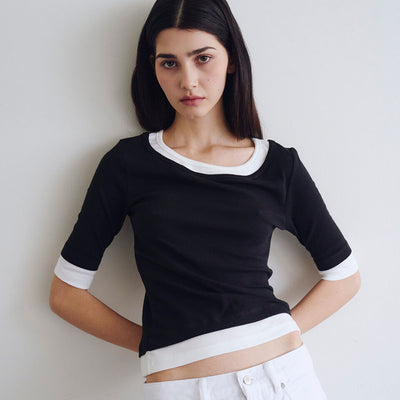 Layered half sleeve top Black