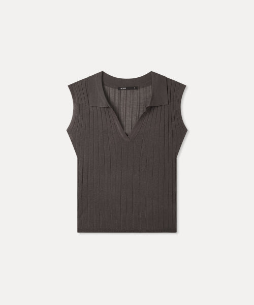 MIXXO MIXXO Open Collar Ribbed Knit Tank Top