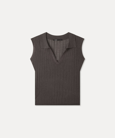 MIXXO Open Collar Ribbed Knit Tank Top