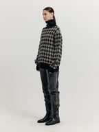 EENK EENK XEZAL Houndstooth Check Knit Turtleneck - Black/Ivory