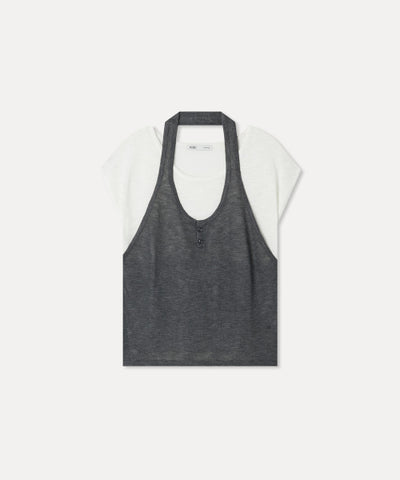 MIXXO Halterneck Layered Cap Sleeve Knitwear