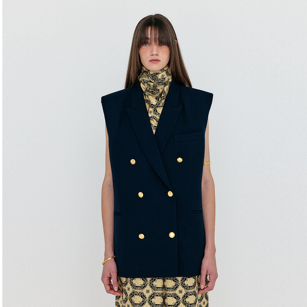 EENK EENK WINSTON Oversized Double-Breasted Vest with Scarf - Navy