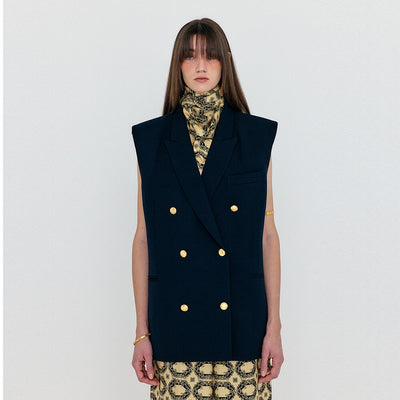EENK WINSTON Oversized Double-Breasted Vest with Scarf - Navy