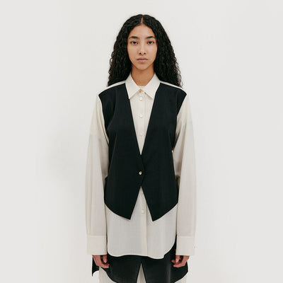 Vest Layered Shirt - Ivory/Black